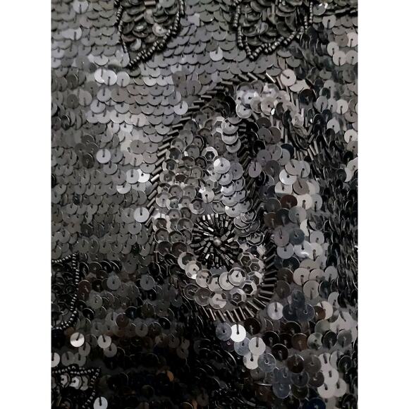 Exotic Formal Beaded Sequin Top L Black Short Sleeve NY Party Christmas Holiday - Picture 16 of 17